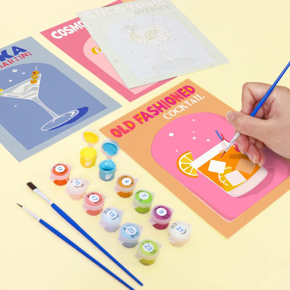 Malen nach Zahlen – 6 Mini-Kunstwerke | Bunte Cocktail-Edition