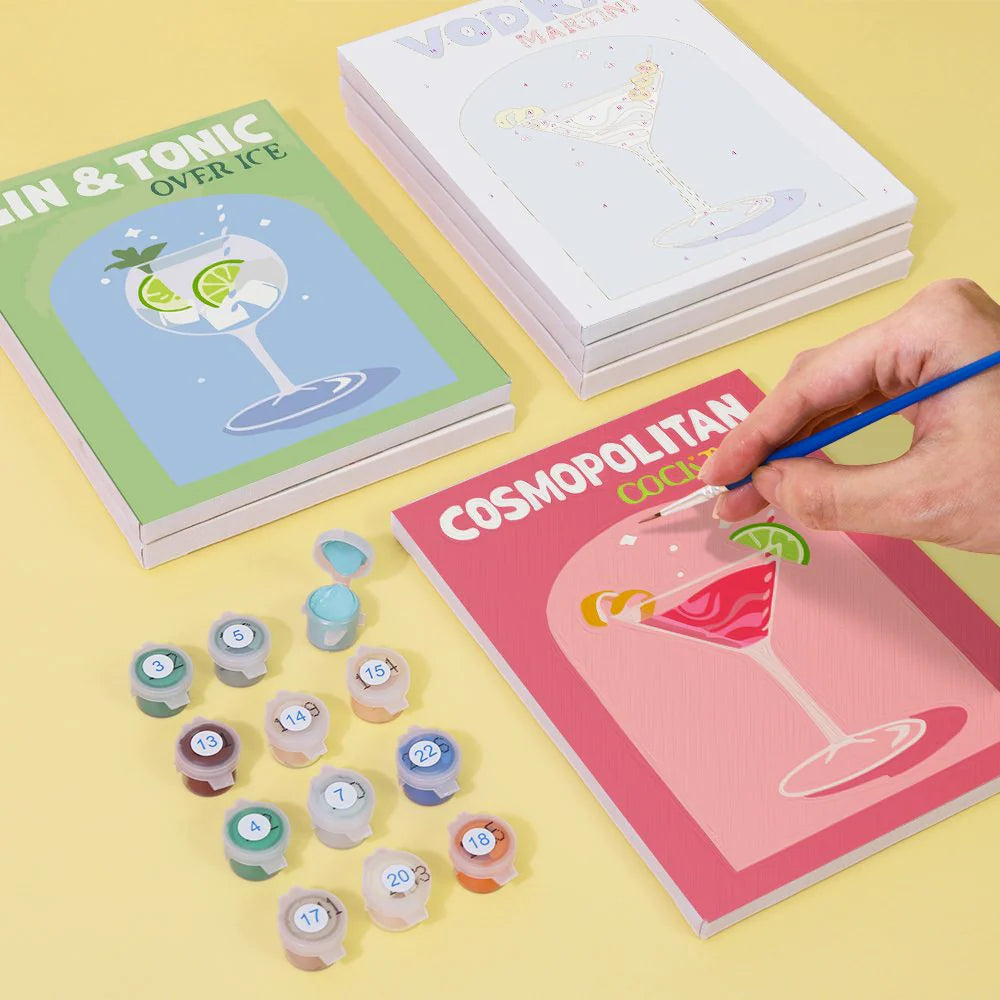 Malen nach Zahlen – 6 Mini-Kunstwerke | Bunte Cocktail-Edition