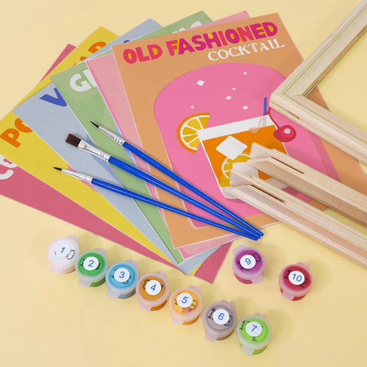 Malen nach Zahlen – 6 Mini-Kunstwerke | Bunte Cocktail-Edition