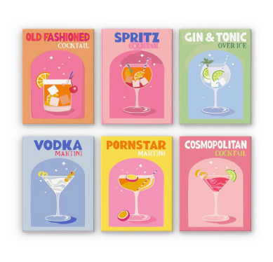 Paint by Numbers - 6 Mini Artworks | Colorful Cocktail Edition